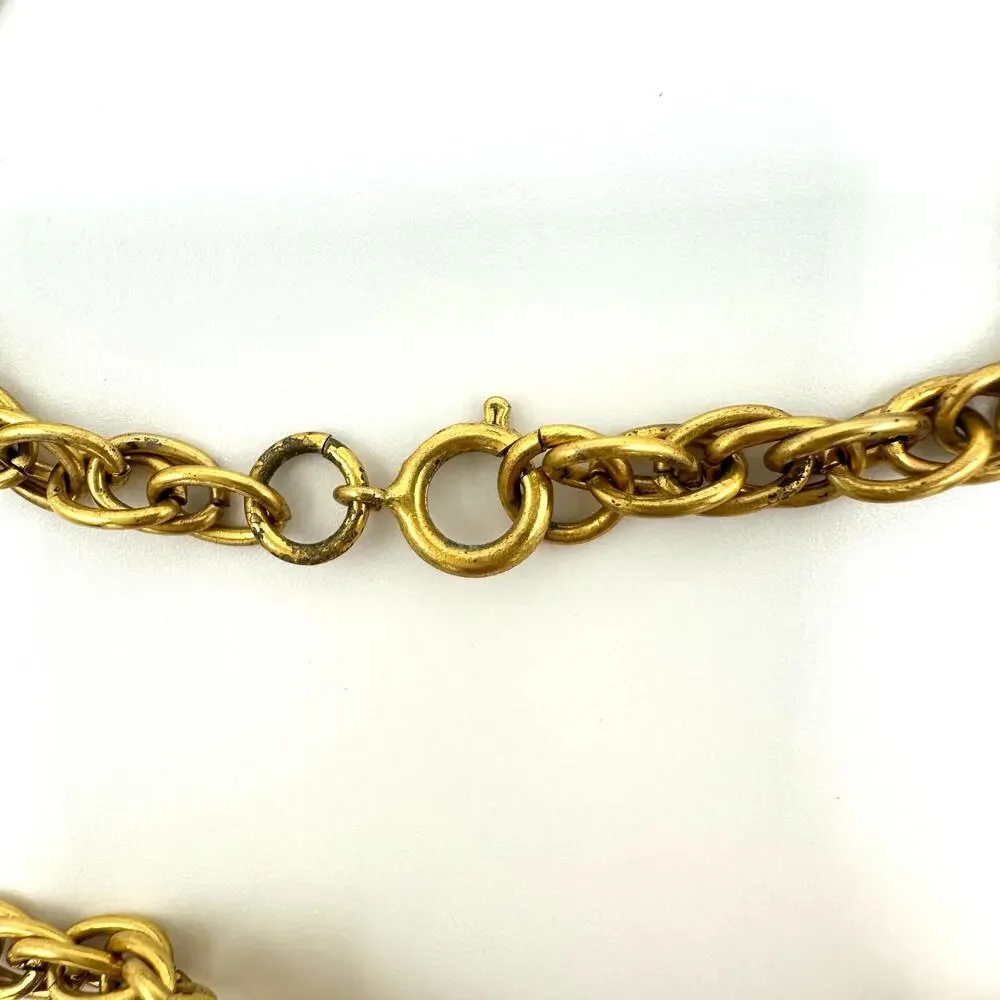 Vintage gold tone chunky massive lion door knocker chain statement necklace